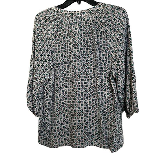 Joie Top Addie Geo Diamond Deep V Blouse 100% Silk Sz L Elastic Cuffs Pullover - Picture 2 of 8